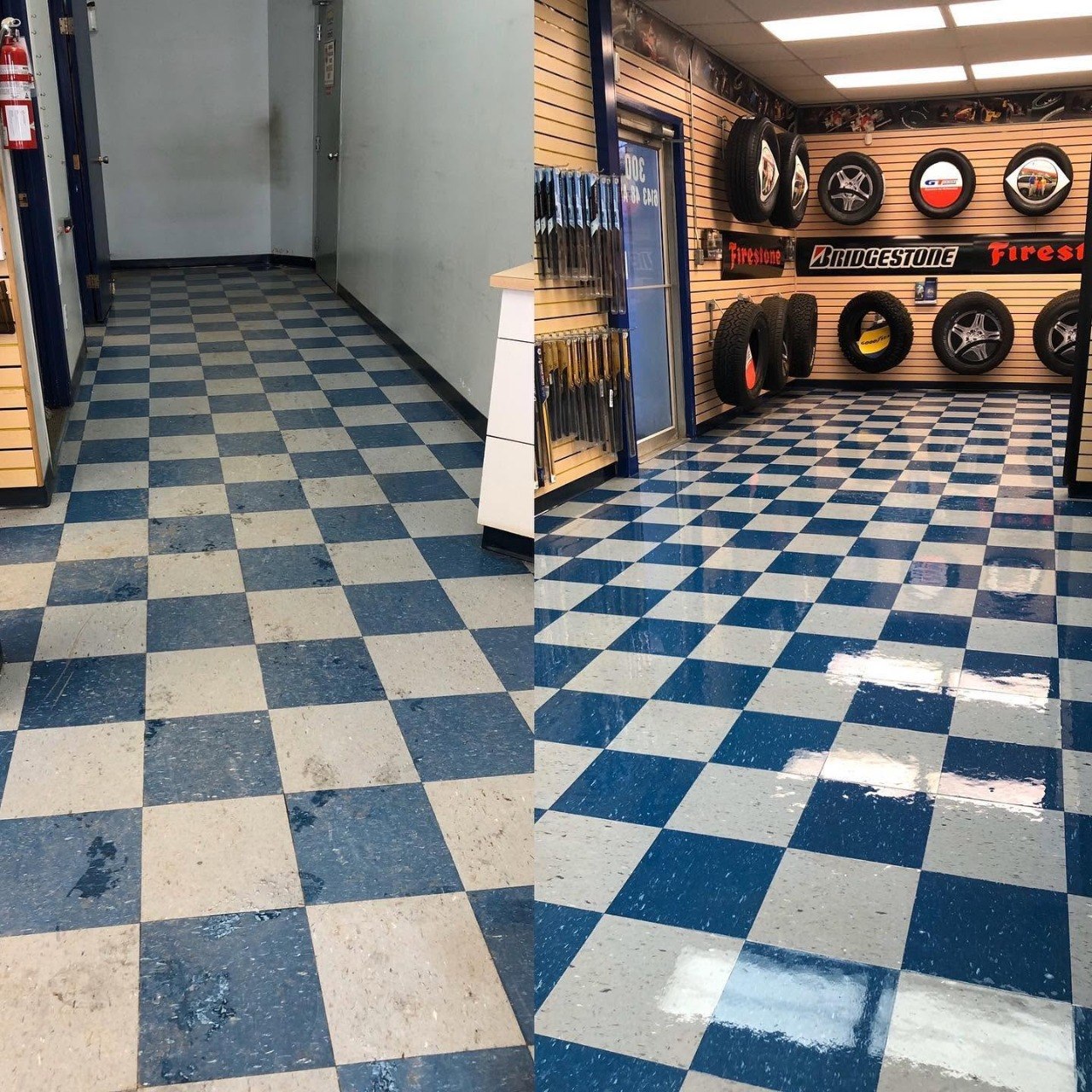 Tire shop showroom floor.